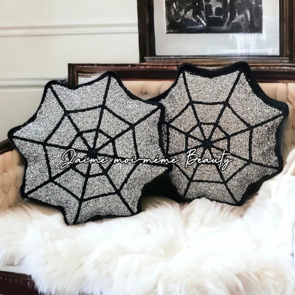 Shimmering Rhinestone Encrusted Spiderweb Pillows By Sparkles Home